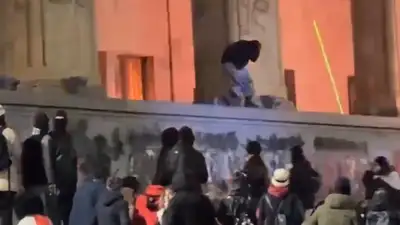 Участники акции протеста в Тбилиси подожгли здание парламента Грузии